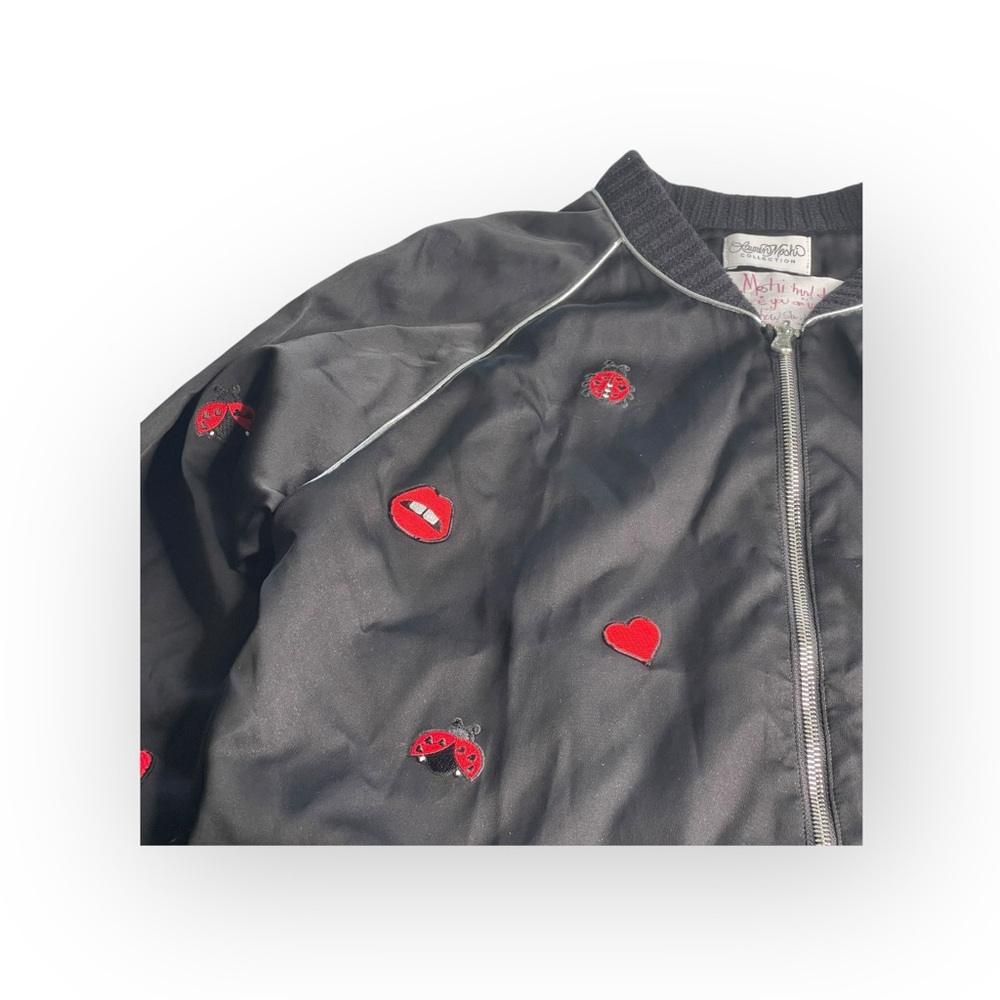 new Lauren Moshi 𖠌 Paris Ladybug Love Kiss Patch Bomber Jacket 𖠌 Black 𖠌 Medium - Picture 11 of 16